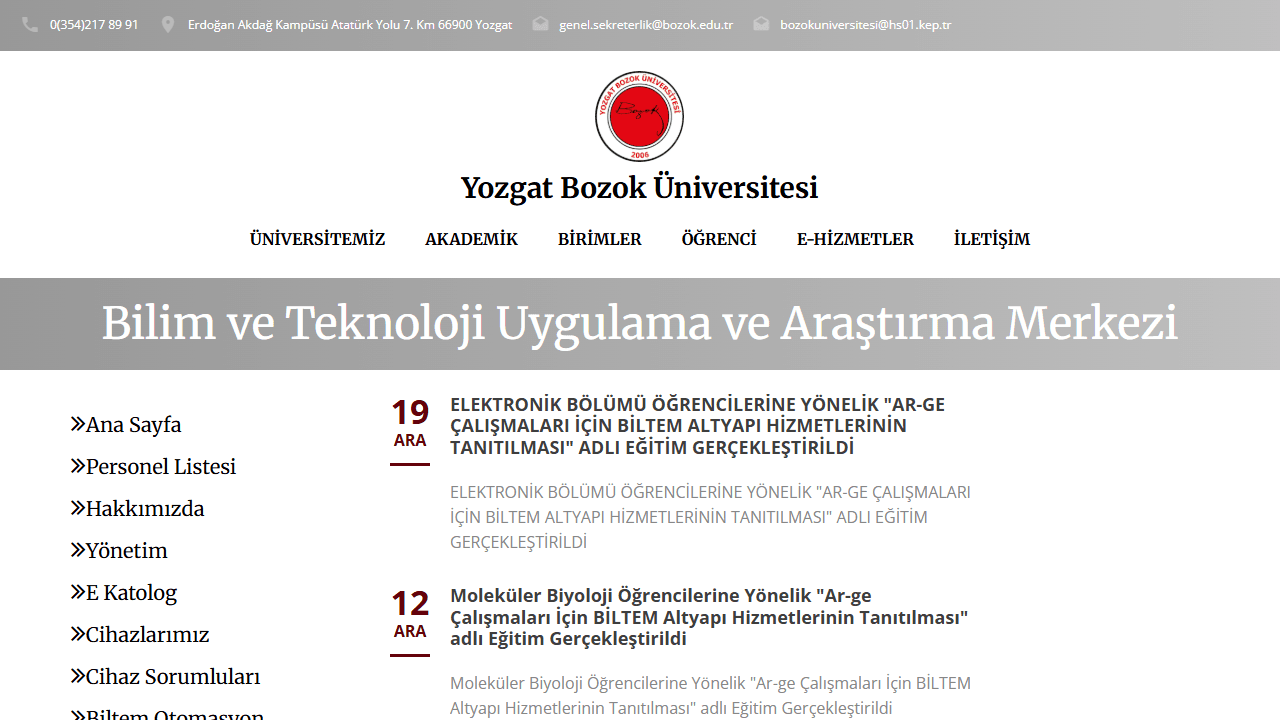Bozok Üniversitesi Merkezi Laboratuvarı web sitesi