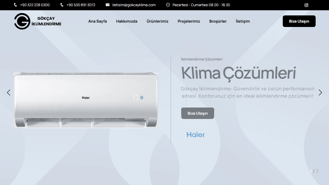 Gökçay İklimlendirme web sitesi