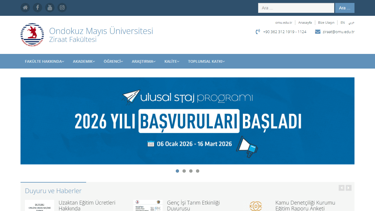 19 Mayıs Ziraat Fakültesi web sitesi